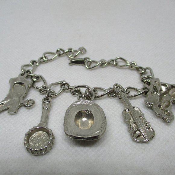 WESTERN CHARM BRACELETS Southwestern Silver Tone Charm Bracelet Turquoise Caboch - Picture 8 of 12